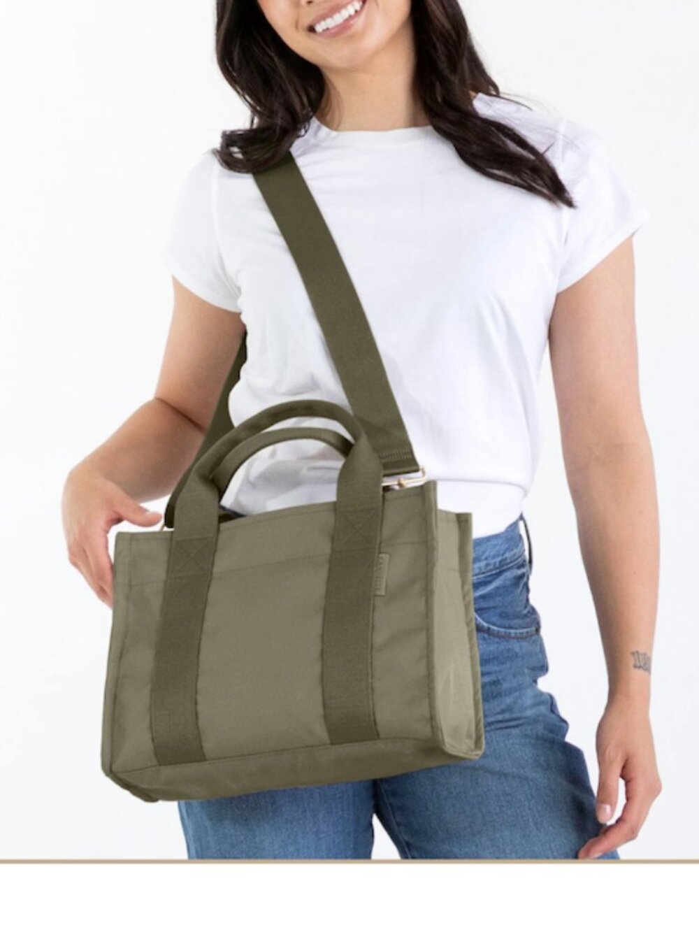 Canvelle Boxy Crossbody Tote: small, color: olive. MASHINE WASHABLE - Picture 11 of 12